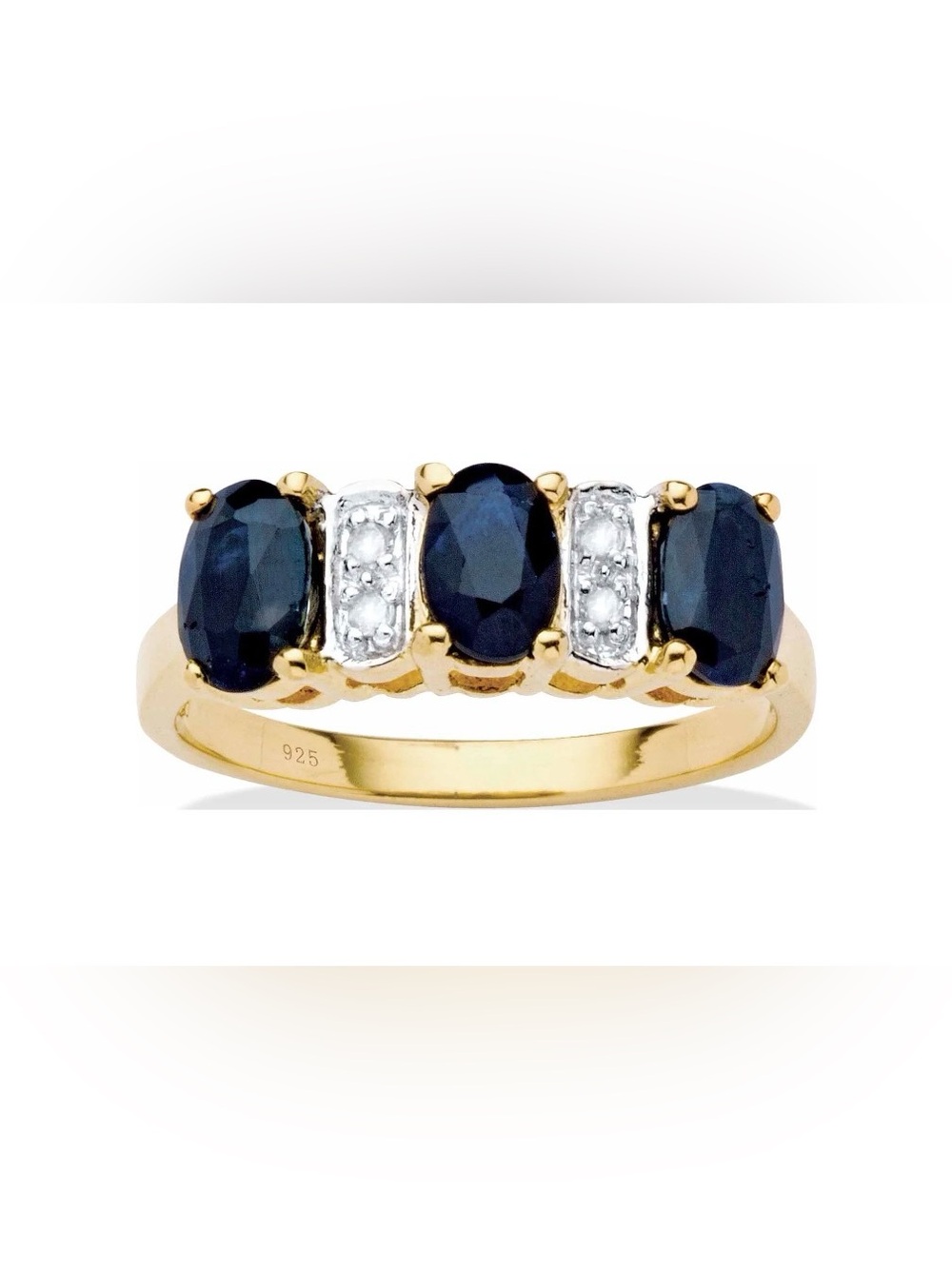 1.86 CTW Natural Sapphire & Diamond Ring Heat Treated 925 Sterling Silver